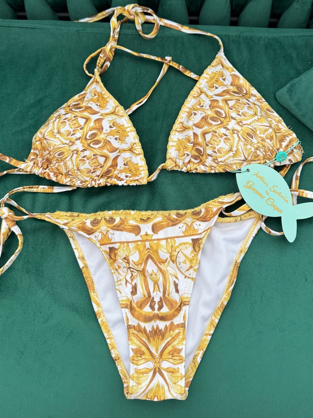 Dolce& Gabbana inspired -Yellow White Baroque Print Bikini set